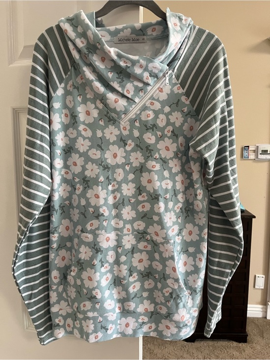 Michelle Mae Sweaters - Michelle Mae Sage Green Floral Zip Cowl with Thumb Holes